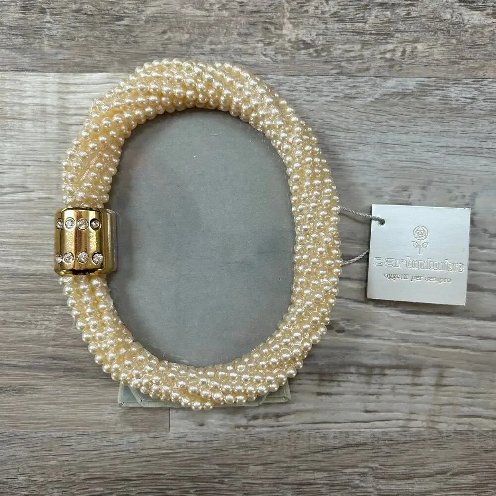 CAR Bomboniere Faux Pearl Bracelet Italy 24kt Gold Clasp Gift Decor